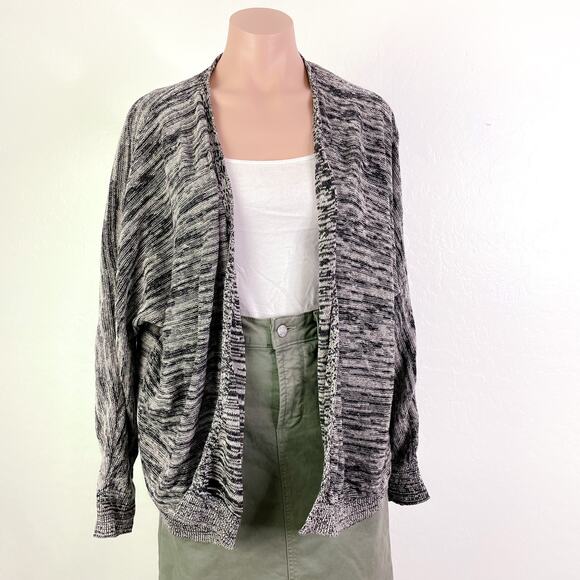 Eileen Fisher Open Front Marled Cardigan Sweater Organic Linen Gray Black Large - Picture 2 of 10